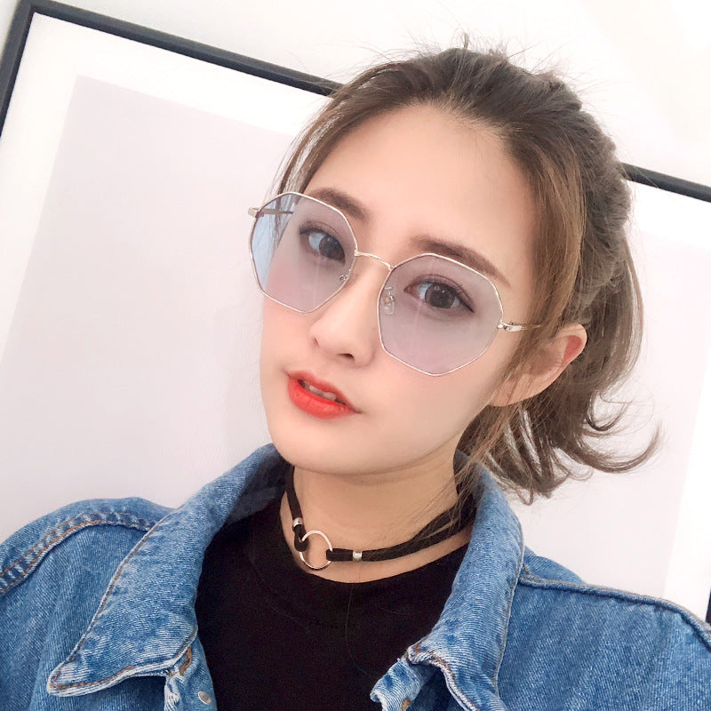 2021 new fashion sunglasses female metal polygonal large box ocean color lens tide sunglasses net red glasses