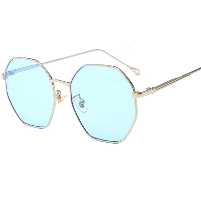 2021 new fashion sunglasses female metal polygonal large box ocean color lens tide sunglasses net red glasses