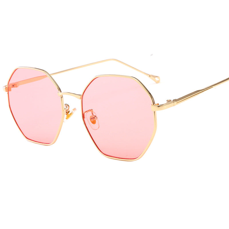 2021 new fashion sunglasses female metal polygonal large box ocean color lens tide sunglasses net red glasses
