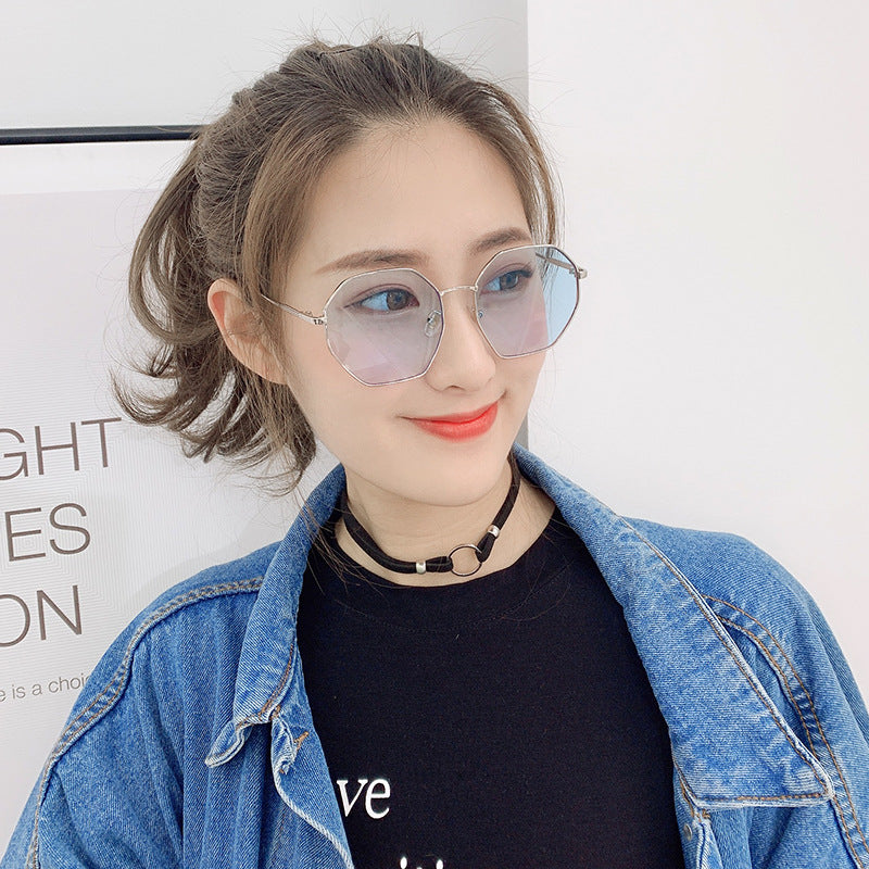 2021 new fashion sunglasses female metal polygonal large box ocean color lens tide sunglasses net red glasses