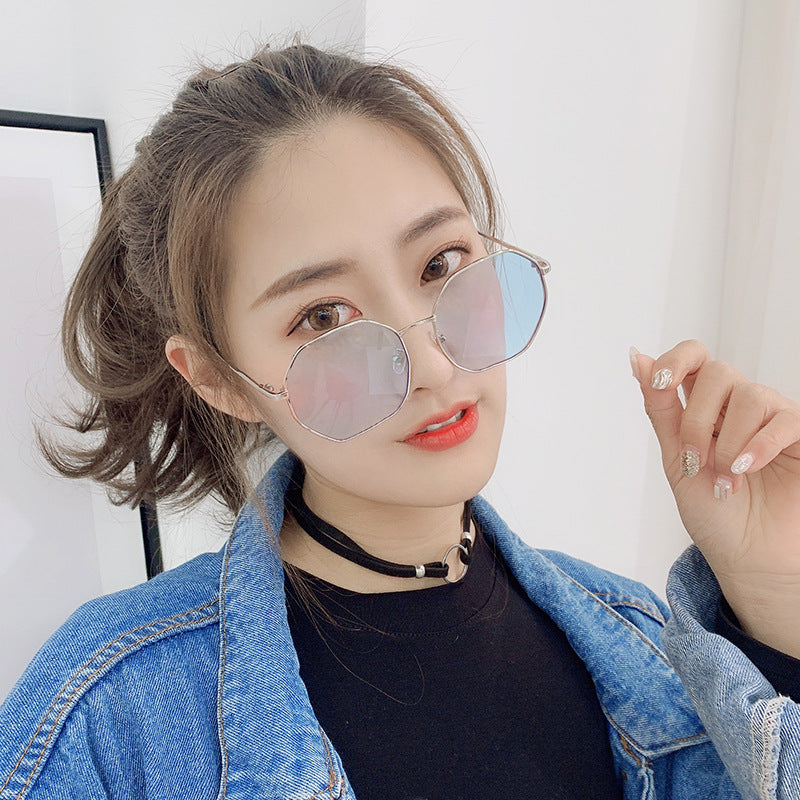 2021 new fashion sunglasses female metal polygonal large box ocean color lens tide sunglasses net red glasses