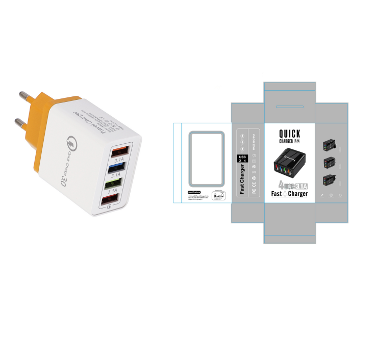 4 USB ports ( quick charge 3.0 and 3 USB port 5V/3.1 A Max )