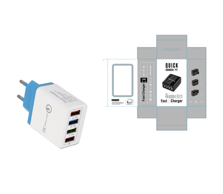 4 USB ports ( quick charge 3.0 and 3 USB port 5V/3.1 A Max )