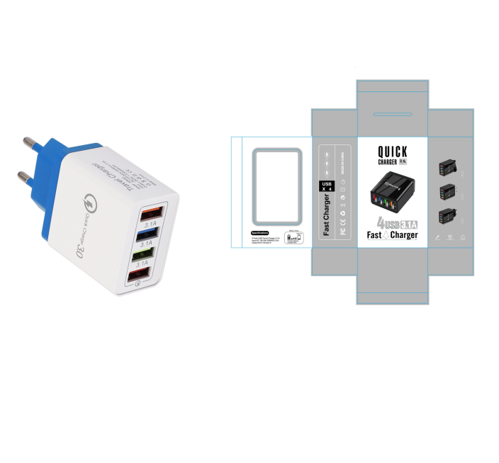 4 USB ports ( quick charge 3.0 and 3 USB port 5V/3.1 A Max )