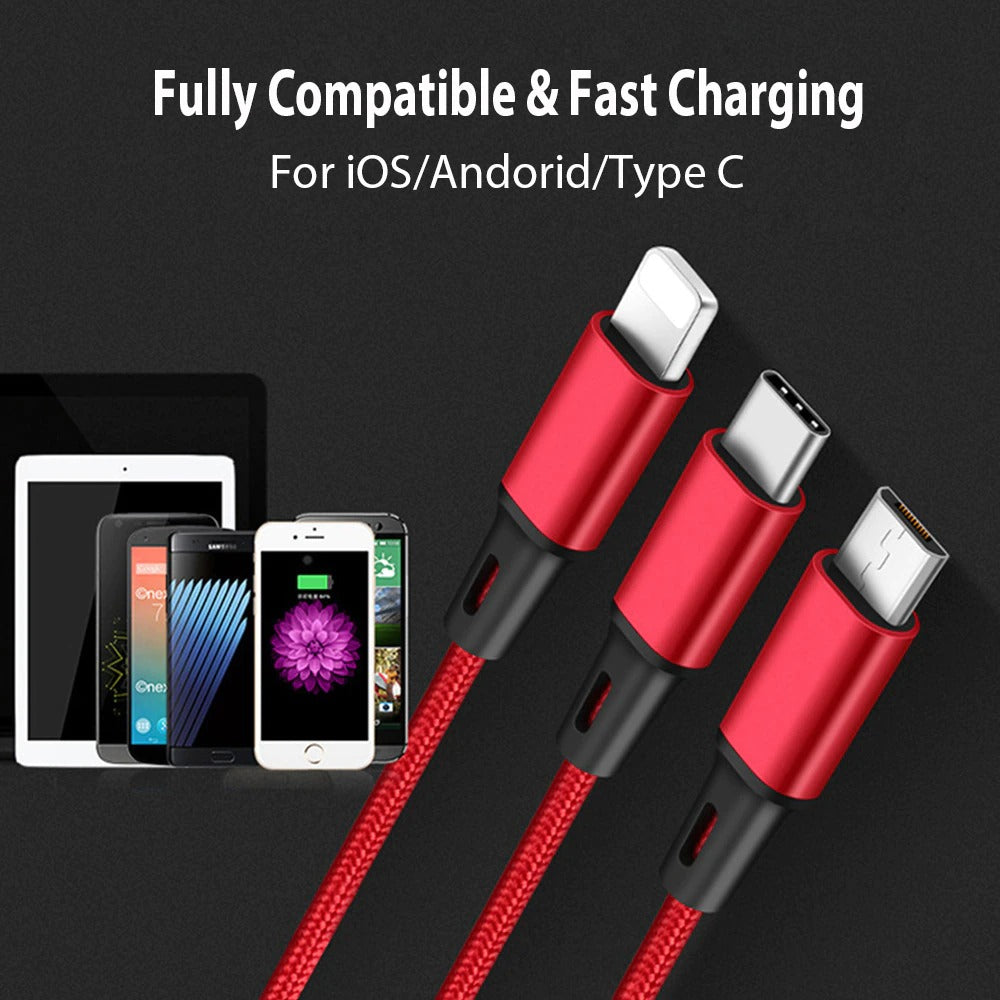3 In 1 USB Type C Fast Charging Cable For Android and I phone